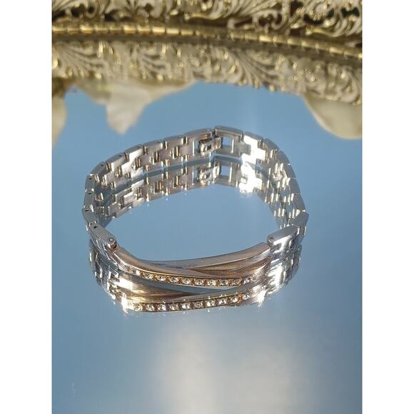 Bracelet Silver & Golden Gemstones Fashion Women's Glam Unique Bold Beautiful - Picture 5 of 8